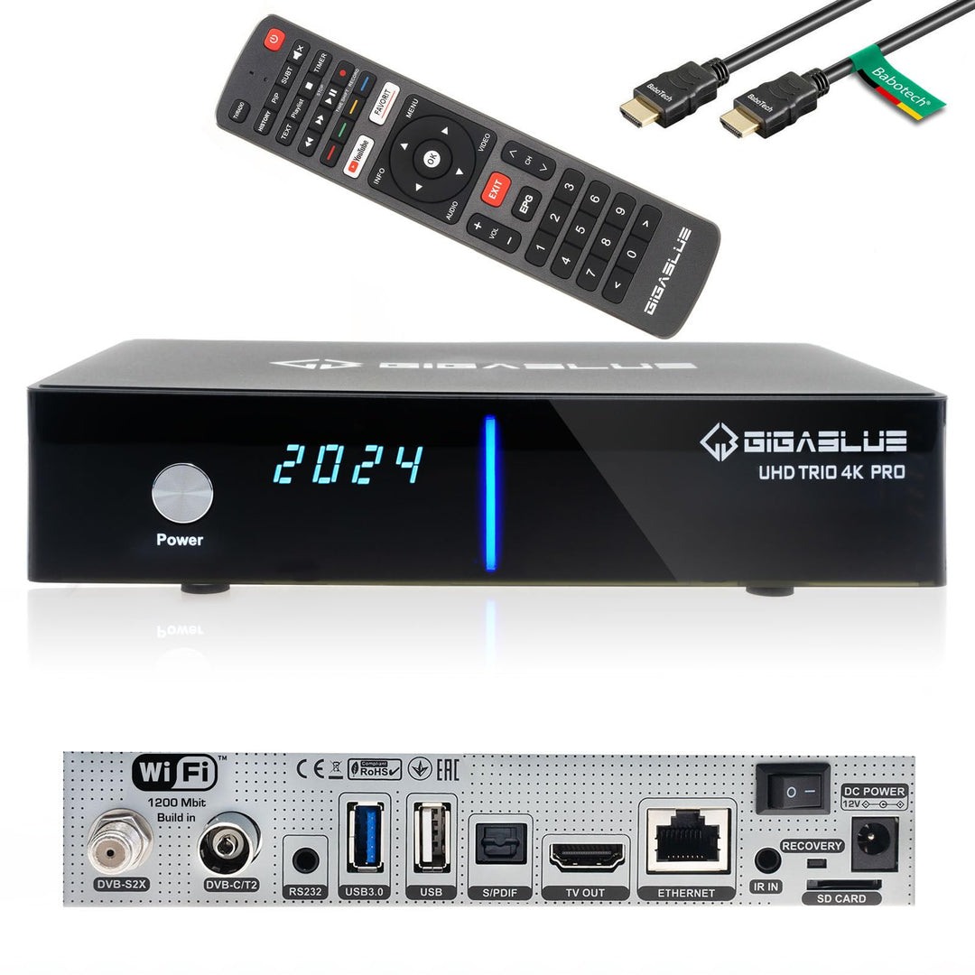GigaBlue UHD Trio Pro 4K Box SAT-Receiver DVB-S2x DVB-C2 DVB-T2 Tuner mit 400GB Festplatte inkl. Bab