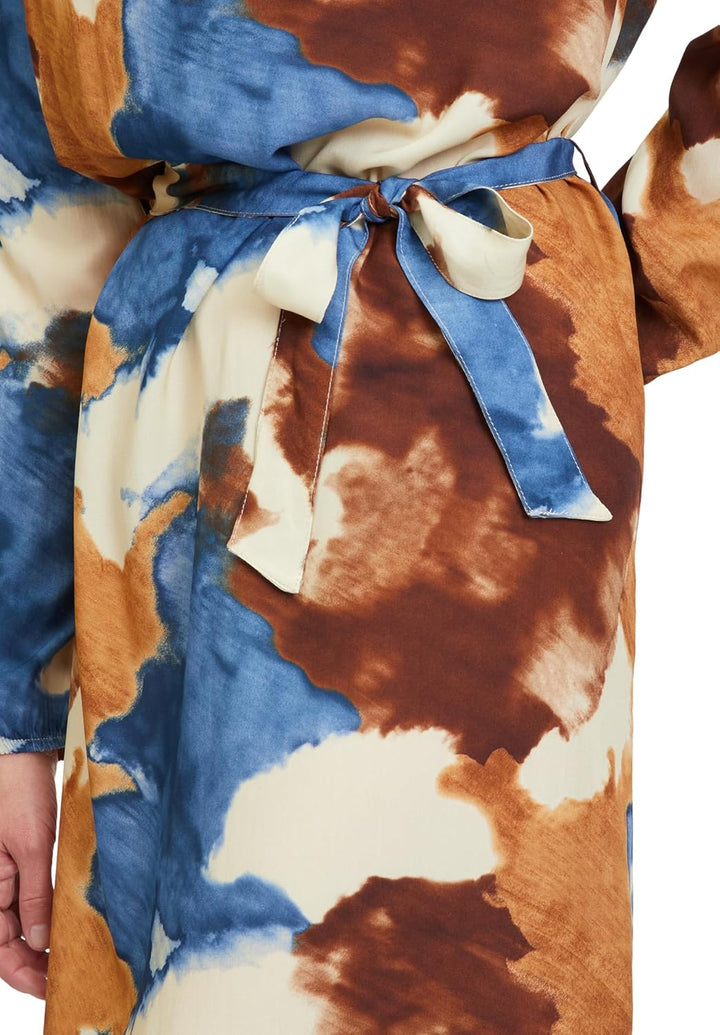 Cartoon Damen Casual-Kleid mit Gürtel 36 Braun/Blau, 36 Braun/Blau