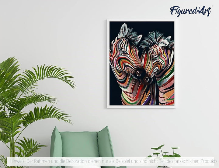 Figured'Art Malen Nach Zahlen Erwachsene Mit Rahmen Buntes Zebrapaar - Paint by Numbers Basteln DIY