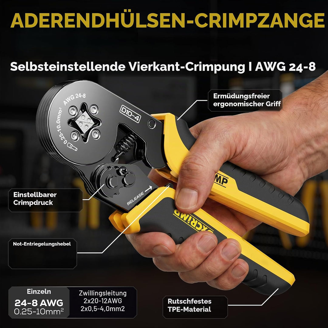 DxCRIMP Crimpzange Aderendhülsen Set für 0,25-10mm², 24 Arten isolierter, unisolierter &amp; Twin Aderen