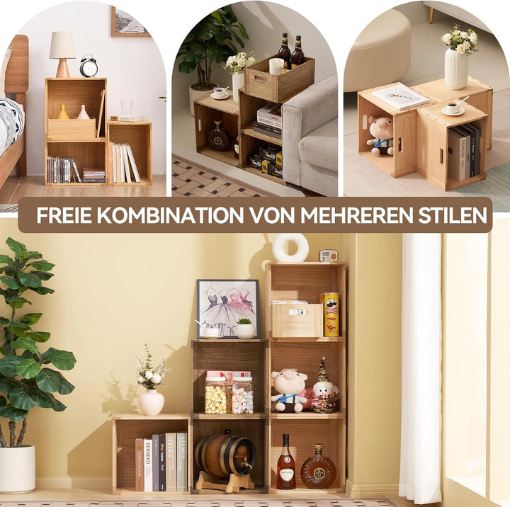 KIRIGEN Stapelbare Aufbewahrungsbox aus Paulownia-Holz, Regalwürfel mit Verbindungsplatten und Fussp