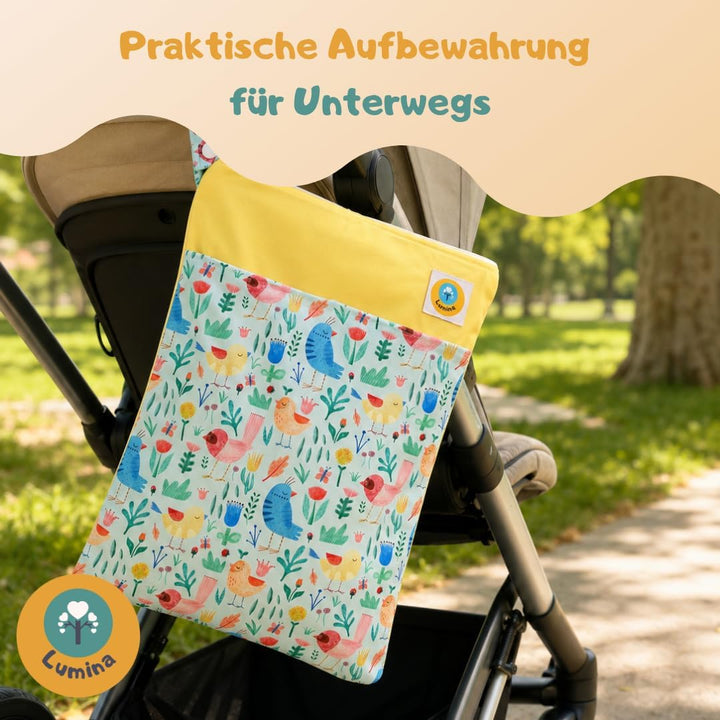 Lumina doppel Wetbag/Nasstasche mit 2 Fächern hochwertiger Zipper: Birdy Garden, Birdy Garden