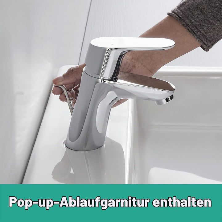 hansgrohe Wasserhahn Focus (Armatur mit Auslauf Höhe 70mm und Zugstangen-Ablaufgarnitur) Chrom, Chro