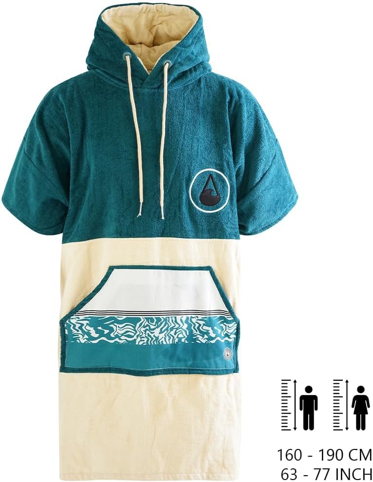 WAVE HAWAII Poncho Petrol Surfponcho 100% Baumwolle für Körpergrössen von 160-190 cm Umkleidehilfe f