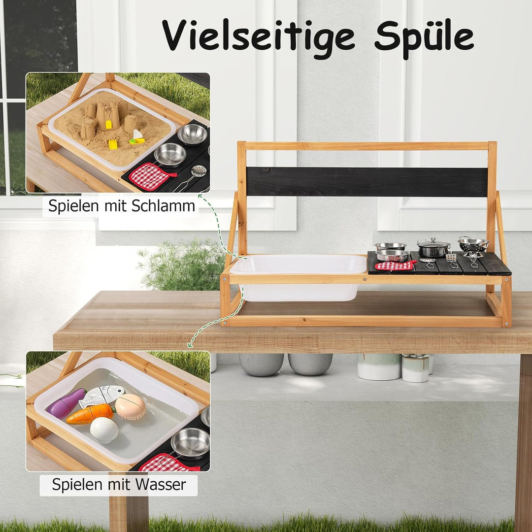 DREAMADE Matschküche Kinder Outdoor, Outdoorküche mit Waschbecken & Tafel, Gartenküche, Outdoor Küch