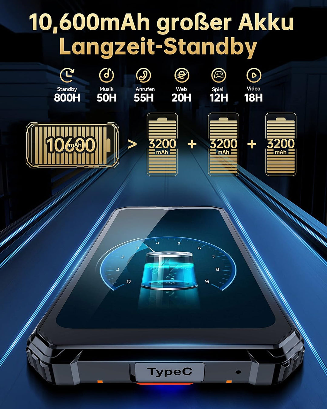 OUKITEL WP23 Android 13 Outdoor Handy 10,600 mAh Rugged Smartphone Ohne Vertrag 6,517 Zoll HD+ 7GB+6