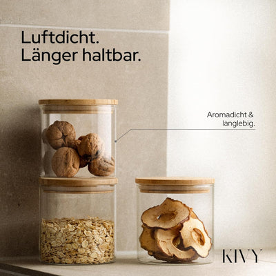 KIVY Vorratsgläser mit Deckel - 4 x 600ml - Kleine Vorratsdosen mit Deckel - Vorratsdosen Glas mit D