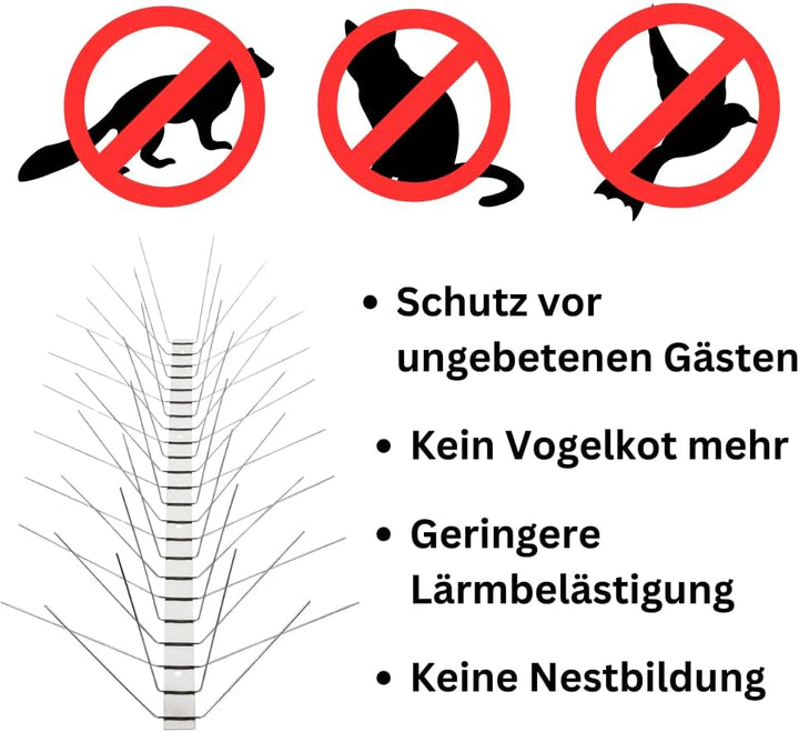Profi Edelstahl Taubenspikes 6 Reihig - Effektive Taubenabwehr- Vogelabwehr Edelstahlleiste Spikes f