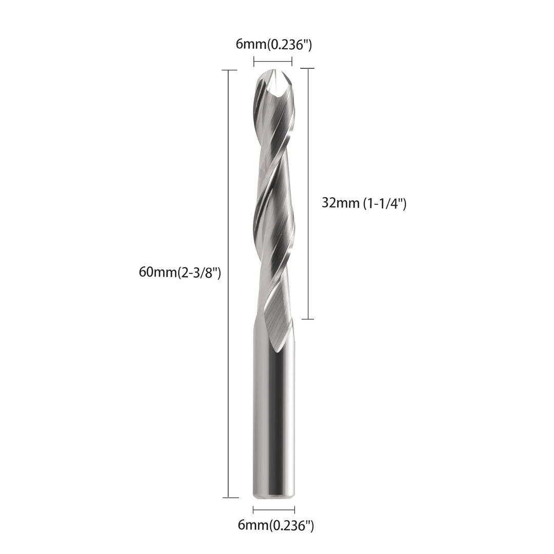 EU_HOZLY 5 STÜCKE Kugelkopffräser CNC Fräser Doppelflöte Spiralfräser 6 mm Schaft 2,36 Zoll Länge OV