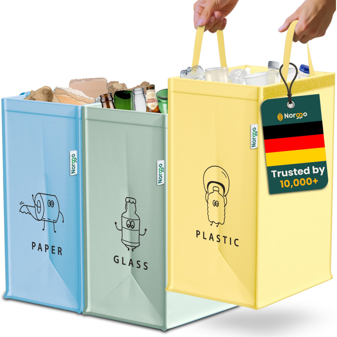 Norggo Set aus 3 Müllsäcken für Mülltrennung, 40L - Mülltrennsystem 3fach für Papier, Kunststoff und