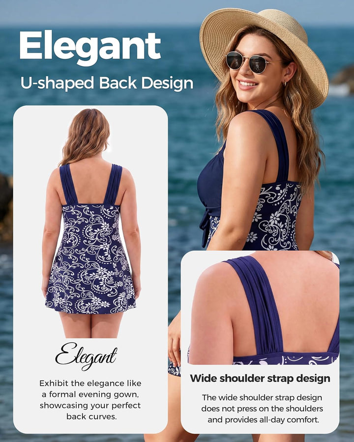 Wantdo Damen Badeanzüge Sommer Bauchweg Tankini Bademode mit Bügel Badekleid Einteiler Schlanke Stra