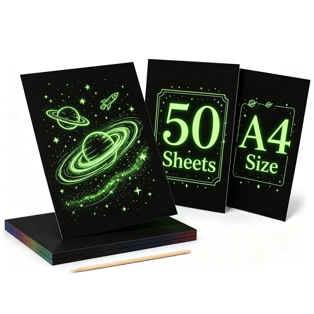 SCULPFUN 50 Blatt Leuchtpapier zum Kratzen, 28 * 20,8 cm Fluoreszierendes Kratz-Papier für die kreat