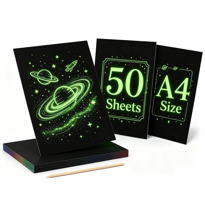 SCULPFUN 50 Blatt Leuchtpapier zum Kratzen, 28 * 20,8 cm Fluoreszierendes Kratz-Papier für die kreat