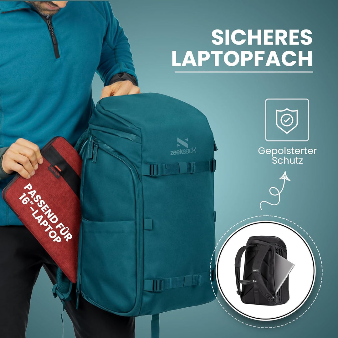 Zeeksack Rucksack Türkis 30L - The Organizer Backpack & Reiserucksack mit Laptopfach, herausnehmbare