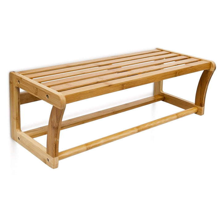 Relaxdays Wandregal mit Handtuchstange aus Bambus HBT 20 x 60 x 26 cm Badregal zur Wandmontage als H