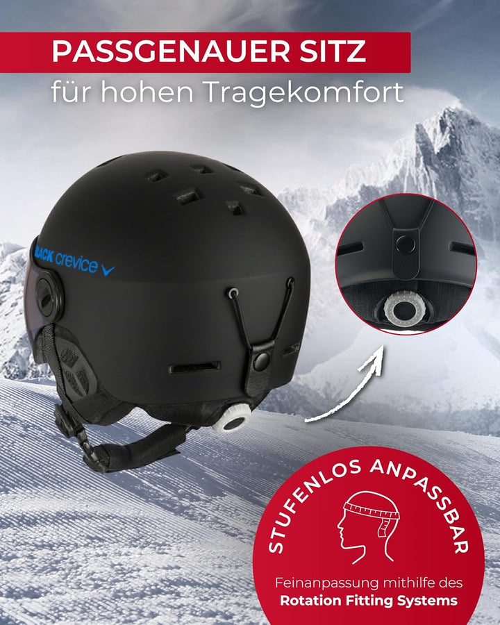 Black Crevice Skihelm Gstaad I Skihelm mit Visier im Pilotenstyle I Skihelm Herren & Damen I Skihelm