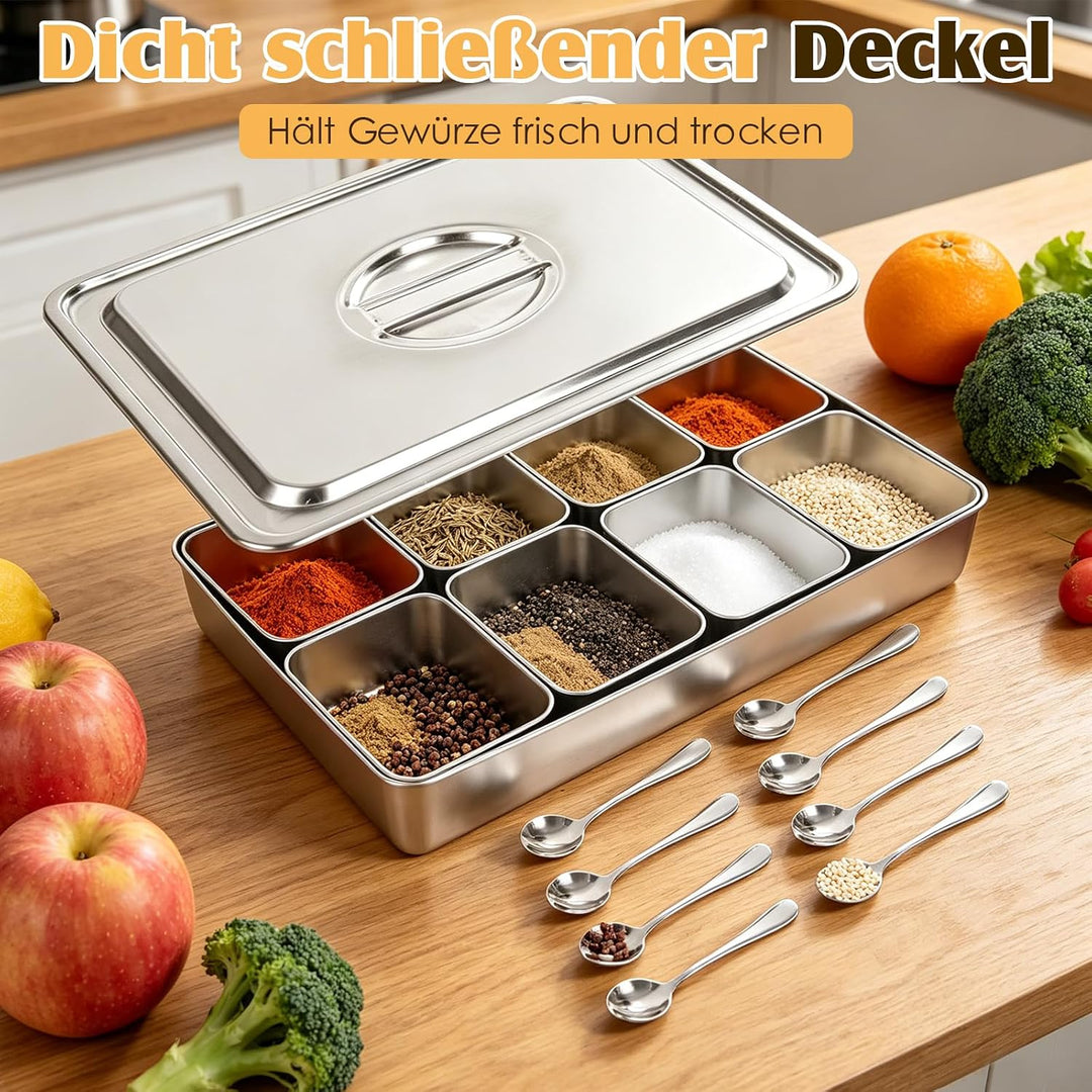 Zutatenbehälter 304 Edelstahl, Topping Station mit Deckel und Löffel, Pizza Zutatenbehälter, Masala