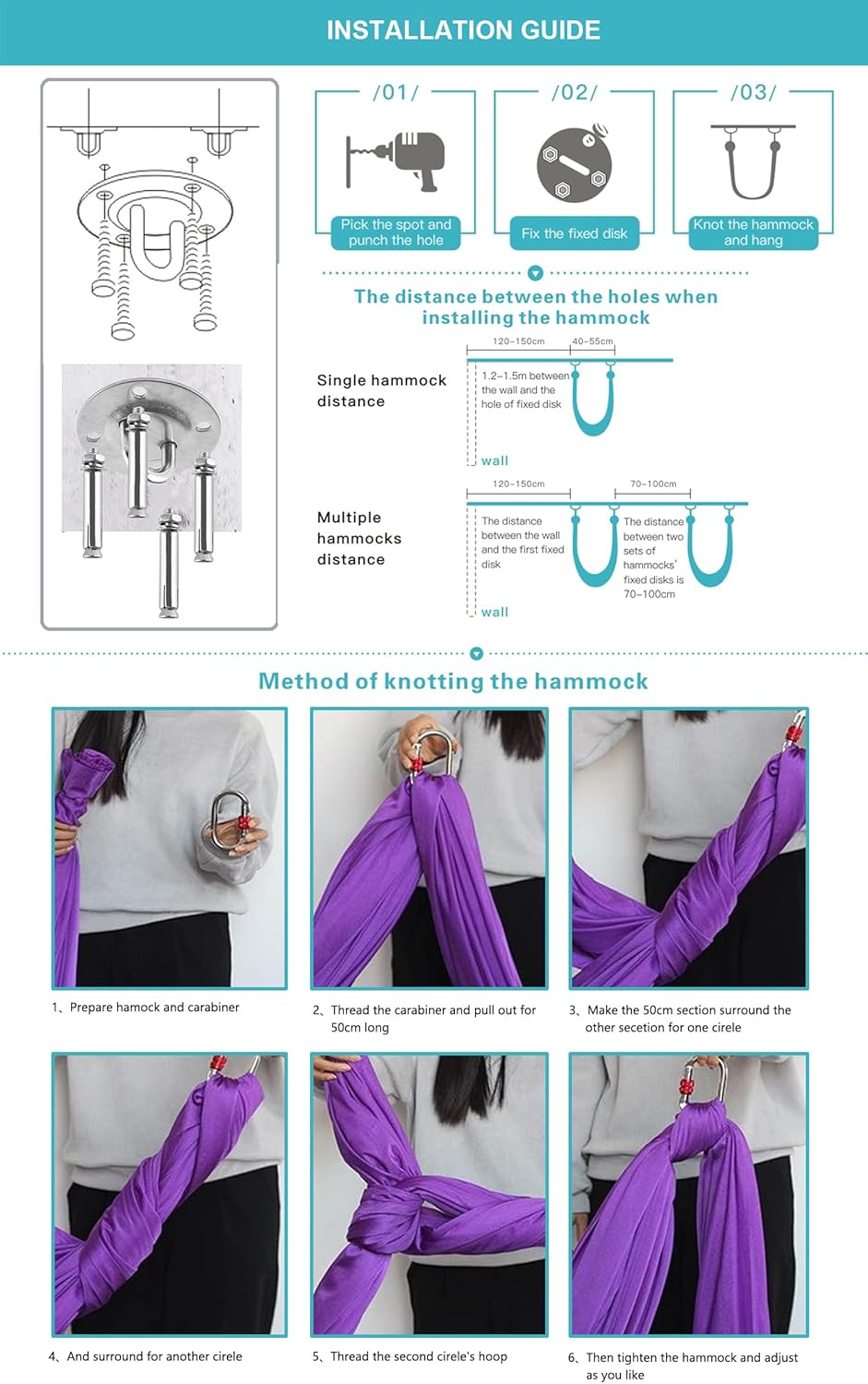 Yoga-Set für Erwachsene, Yoga-Zubehör, 500 kg Belastung, inkl. Kompletter Installationshardware Purp