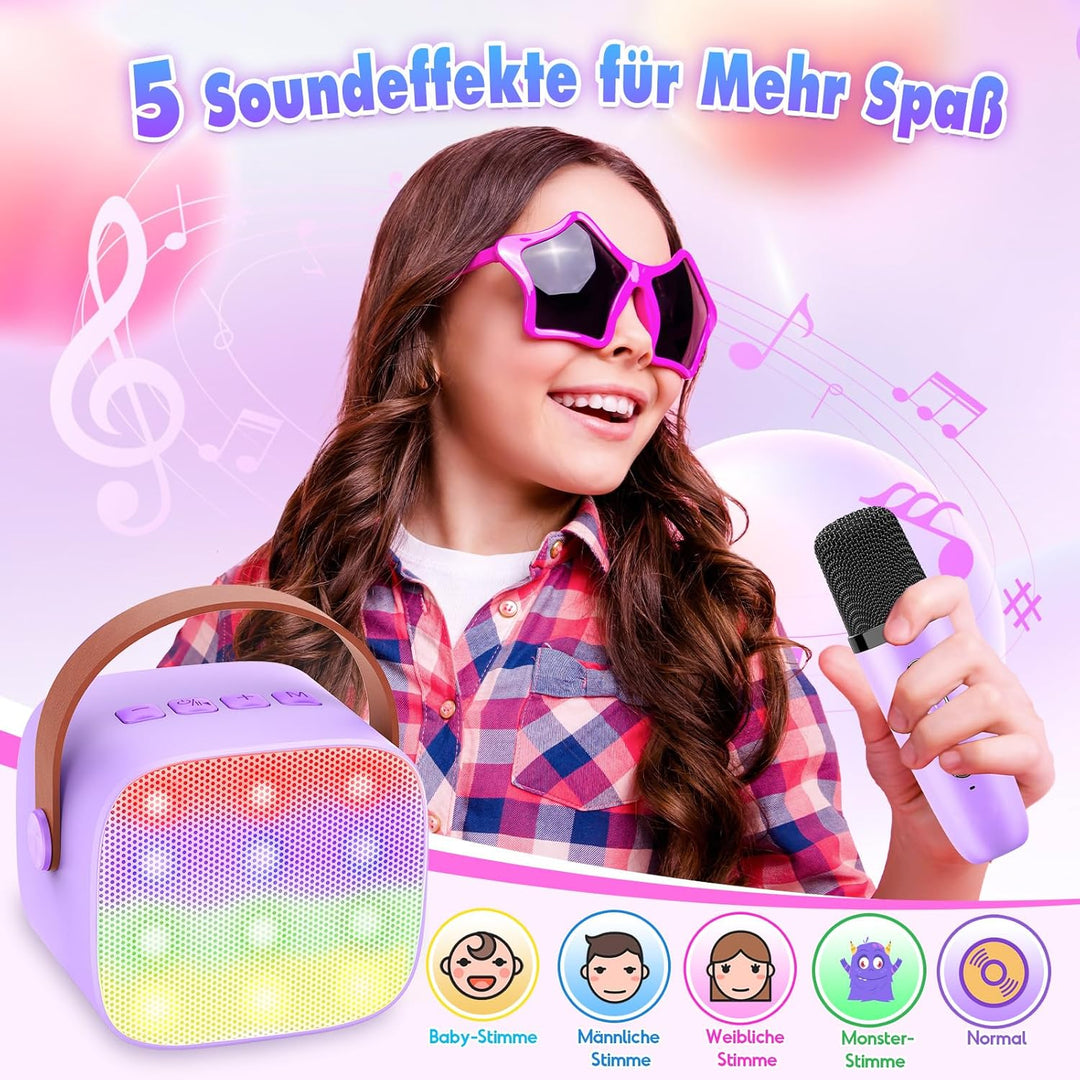 Dislocati Tragbarer Karaoke Set mit DSP & LED-Lichtern, Geschenk Spielzeug für Kinder und Erwachsene