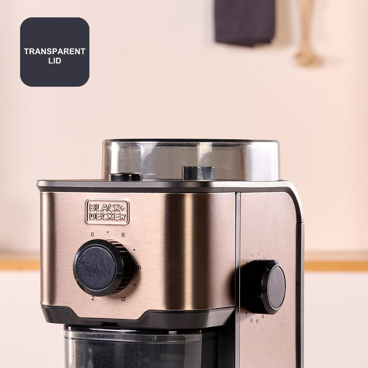 Black+Decker - Kaffeemühle BXCG151E | 150W Leistung | 14 Mahlgrade | 200g Behälter | Edelstahl-Anti-