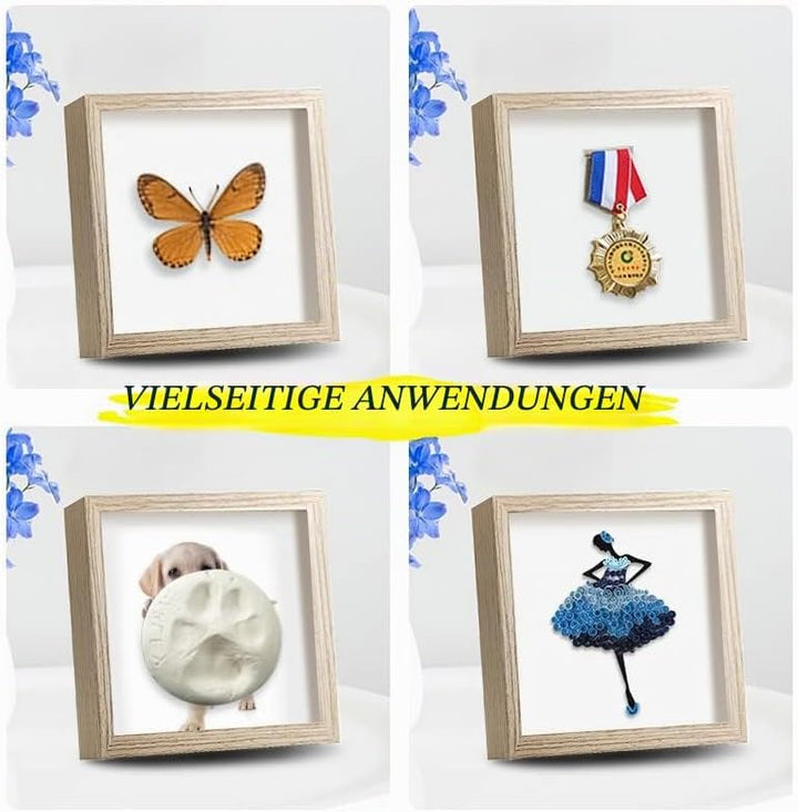 sunmeg 2Pcs 3D Bilderrahmen zum Befüllen 14 x 14cm Bilderrahmen Tief 3D Objektrahmen Hölzern bis 3cm