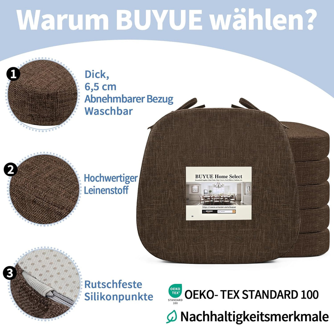 BUYUE Stuhlkissen 6,5 cm dick, U-Form Sitzkissen 40x40 cm mit hochdichtem Schaumstoff, Stoffbezug, r