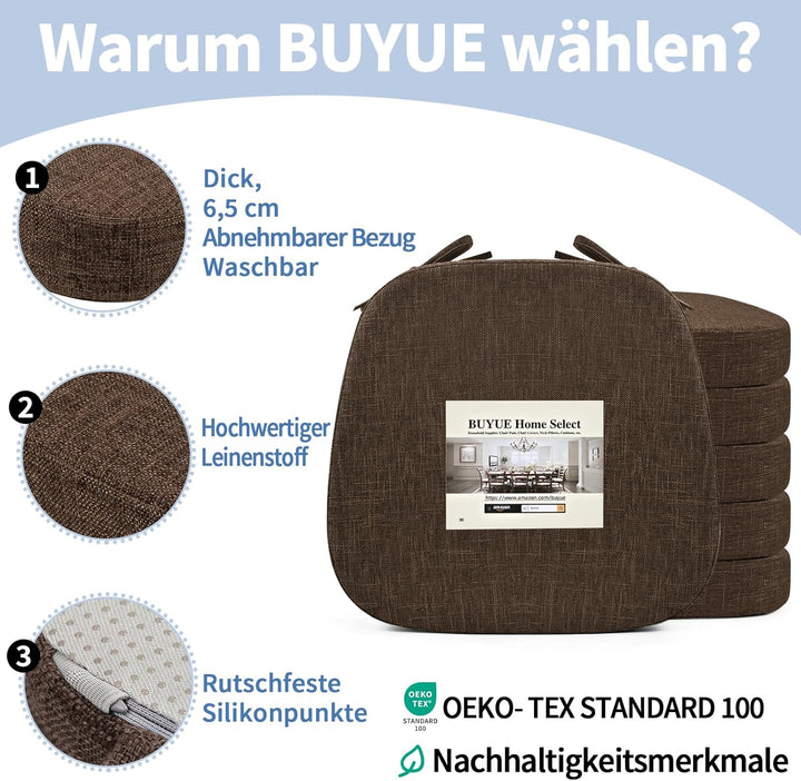 BUYUE Stuhlkissen 6,5 cm dick, U-Form Sitzkissen 40x40 cm mit hochdichtem Schaumstoff, Stoffbezug, r