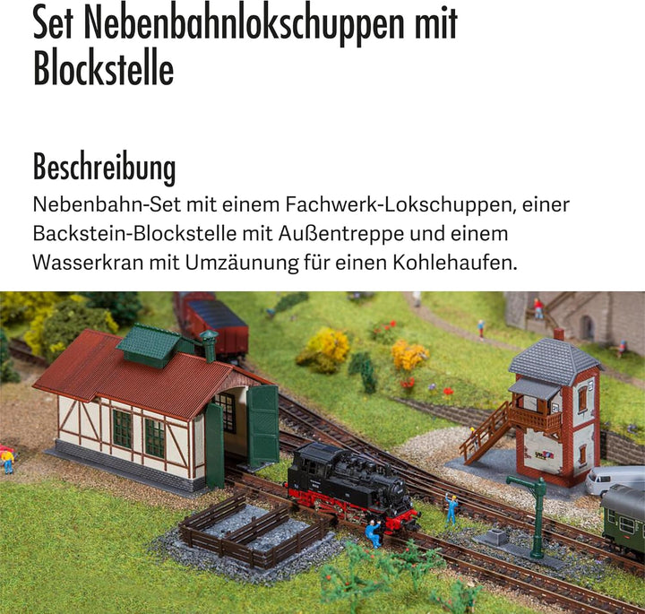 FALLER Set Nebenbahnlokschuppen mit Blockstelle Modellbausatz I 99 Einzelteile I Modelleisenbahn Zub