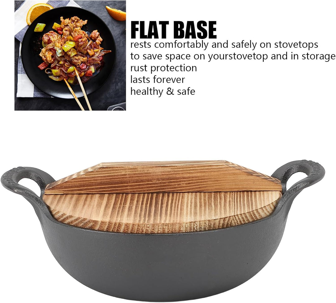 Wok aus Gusseisen, 20 Cm/25 Cm, Antihaftbeschichtete Bratpfanne mit Flachem Boden, Doppelgriff und D