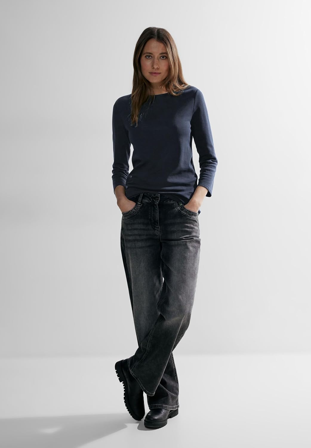 Cecil Damen Boatneck Basic Baumwollshirt U-Boot Ausschnitt M Universal Blue, M Universal Blue