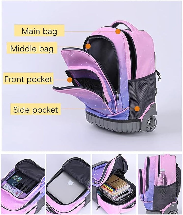 CONPHERON Trolley Rucksack mit Rollen Rolling Schultasche für Mädchen Jungen Schüler Kindergepäck Re