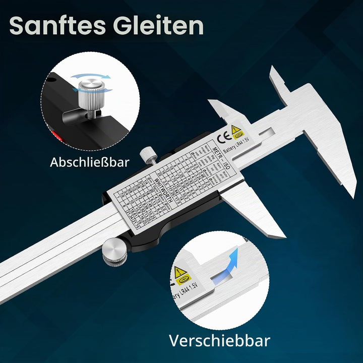 Housolution Digitaler Messschieber 6 Zoll, Messschieber mit grossem LCD-Bildschirm, Zoll/MM, 4 Messw