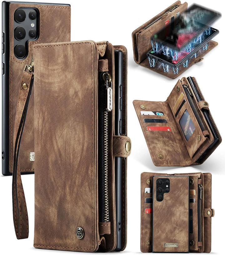 UFinetech Samsung S22+ Hülle, Stossfest Kartenfach Tasche Samsung Galaxy S22 Plus 5G Handyhülle, Fli