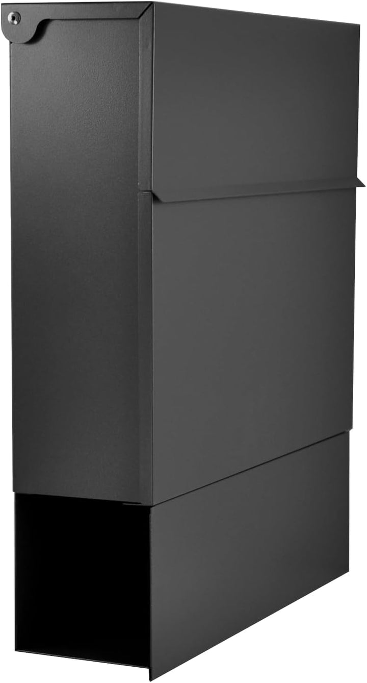 Designer Briefkasten Wandbriefkasten Postkasten mit Zeitungsfach Schwarz Matt RAL 9017 A4/C4 geeigne