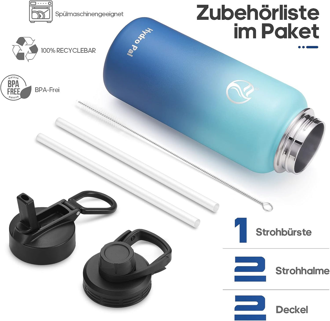 HydroPal Edelstahl Trinkflasche - 650ml, 950ml, 1.2L, BPA-Frei, Kohlensäure geeignet, Isolierte Ther