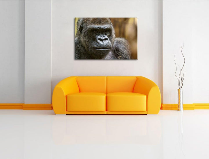 Pixxprint stolzer Gorilla auf Leinwand, XXL riesige Bilder fertig gerahmt mit Keilrahmen, Kunstdruck