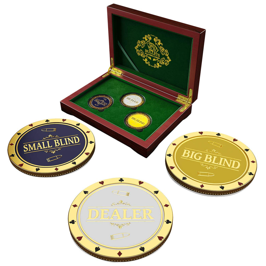 Bullets Playing Cards, Dealer Button Set aus Metall