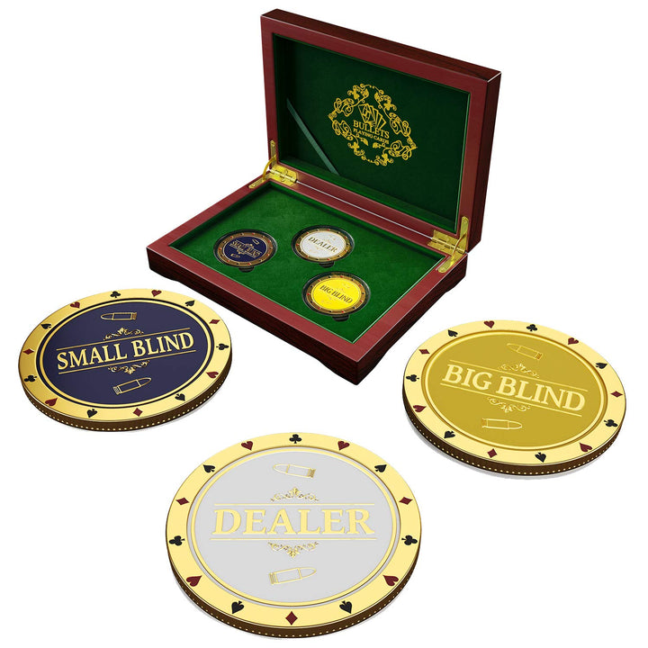Bullets Playing Cards, Dealer Button Set aus Metall