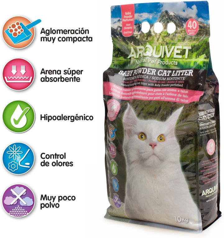ARQUIVET Baby Powder Cat Litter 10 Kg - 100% natürliches Talkumpuder duftendes Klumpstreu für Katzen
