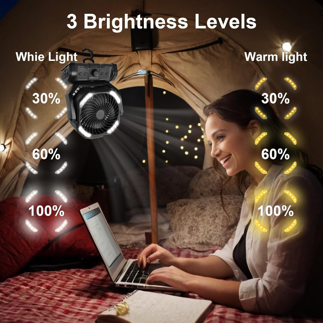 ELZO 20000mAh Camping Ventilator, Wiederaufladbarer Tischventilator USB Ventilator mit LED Licht & H