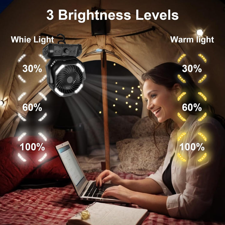 ELZO 20000mAh Camping Ventilator, Wiederaufladbarer Tischventilator USB Ventilator mit LED Licht & H