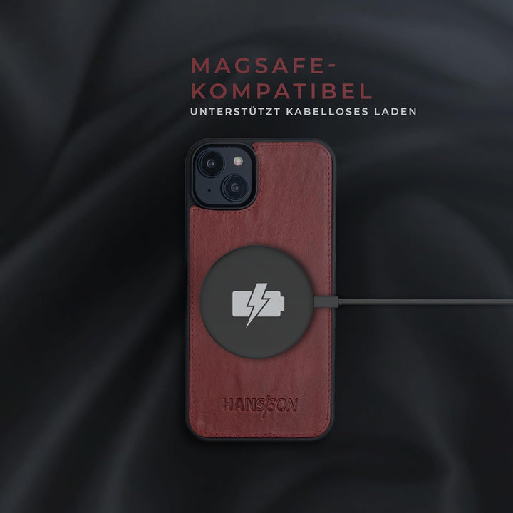 HANS/SON Lederhülle mit Kartenfächern | iPhone 14 | Echtleder | 6,1 Zoll | Schmal | Klapphülle | Sto