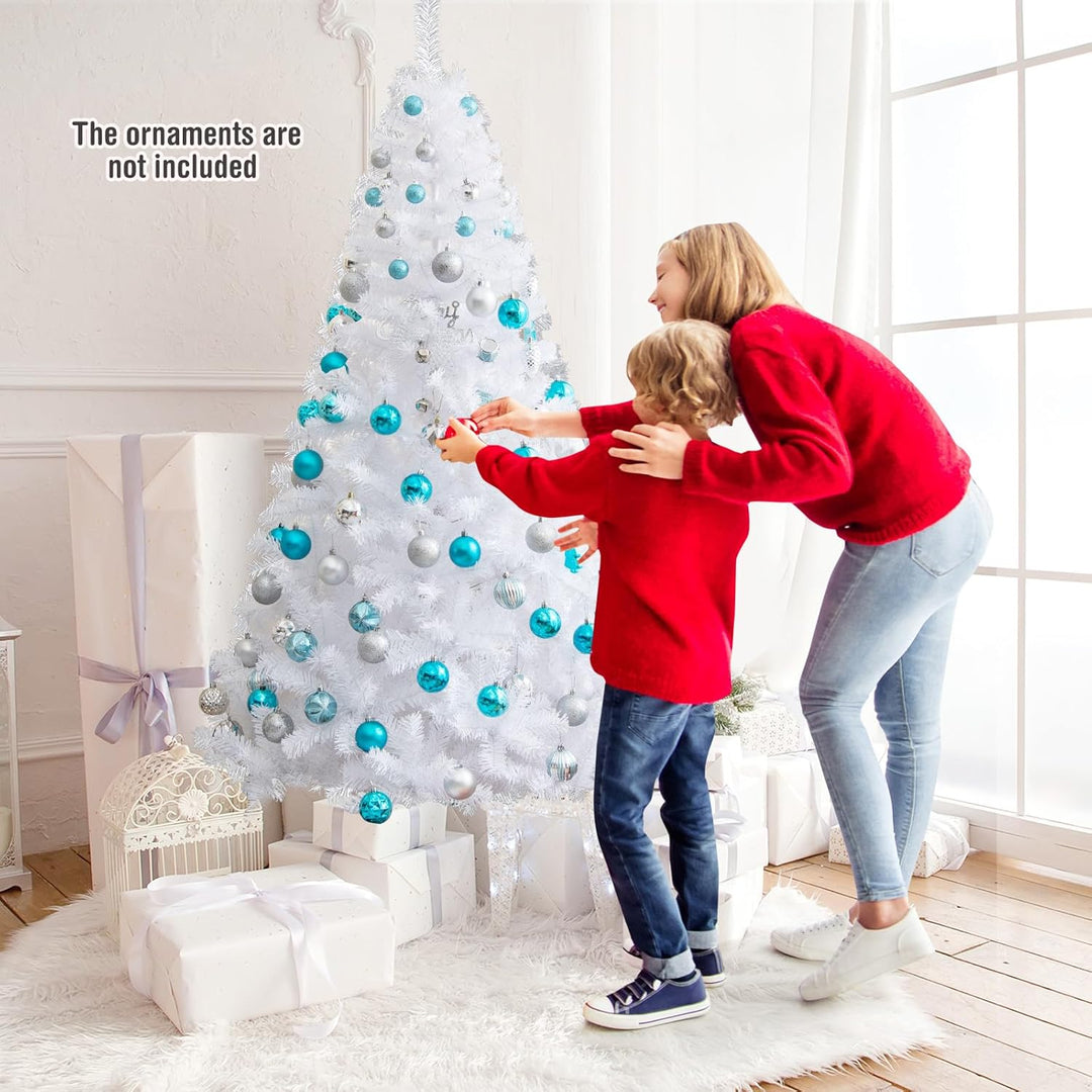 DREAMADE 150/180/210/240cm Weihnachtsbaum Weiss, Künstlicher Tannenbaum mit Metallständer, Christbau
