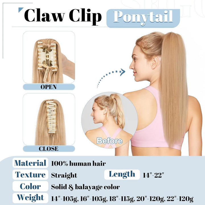 SEGO Ponytail Haarteil Echthaar Zopf Extension mit Klammer Clip in Pferdeschwanz Haarverlängerung 10