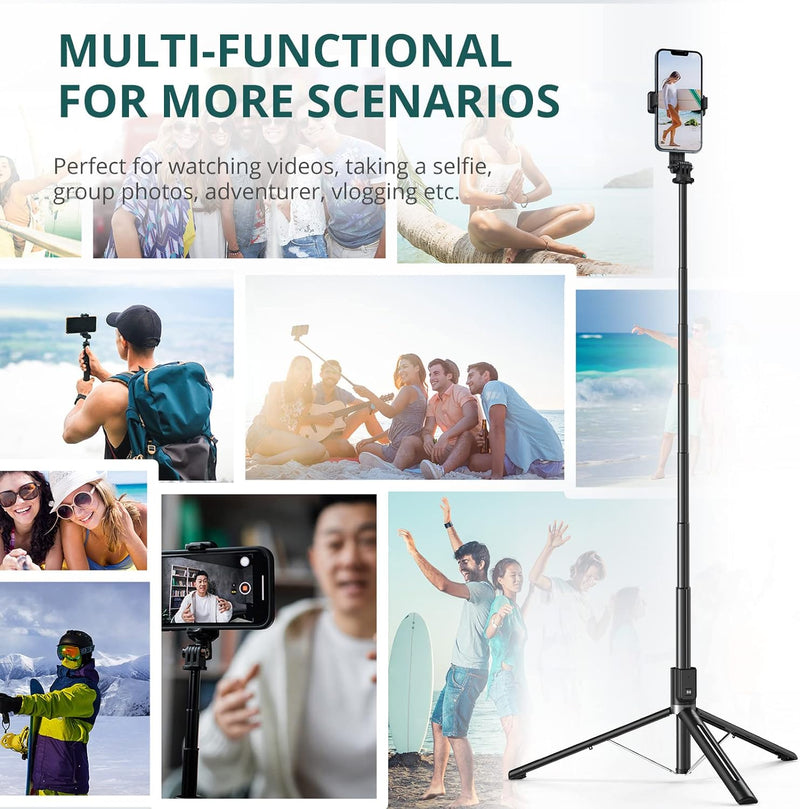 ATUMTEK 150 cm Selfie-Stick, Selfie-Stick mit Abnehmbarer Bluetooth-Fernbedienung, ausziehbarer Self