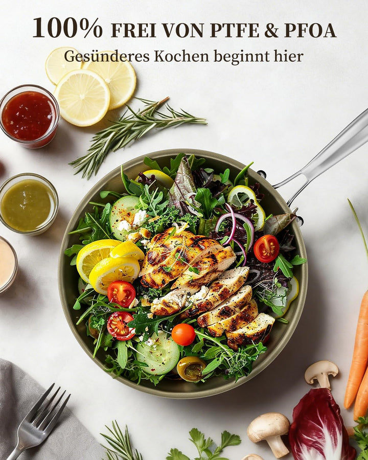 Edelstahlpfanne 28cm, Pfanne Beschichtet Antihaft, Bratpfanne induktion, PFOA &amp; PTFE-Frei, Für Alle