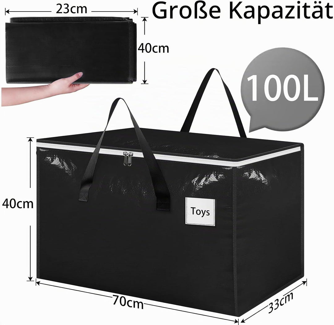 Withosent 100L Aufbewahrungstasche Gross Gewebt, 10er Wasserdicht Umzugstaschen mit Reissverschluss