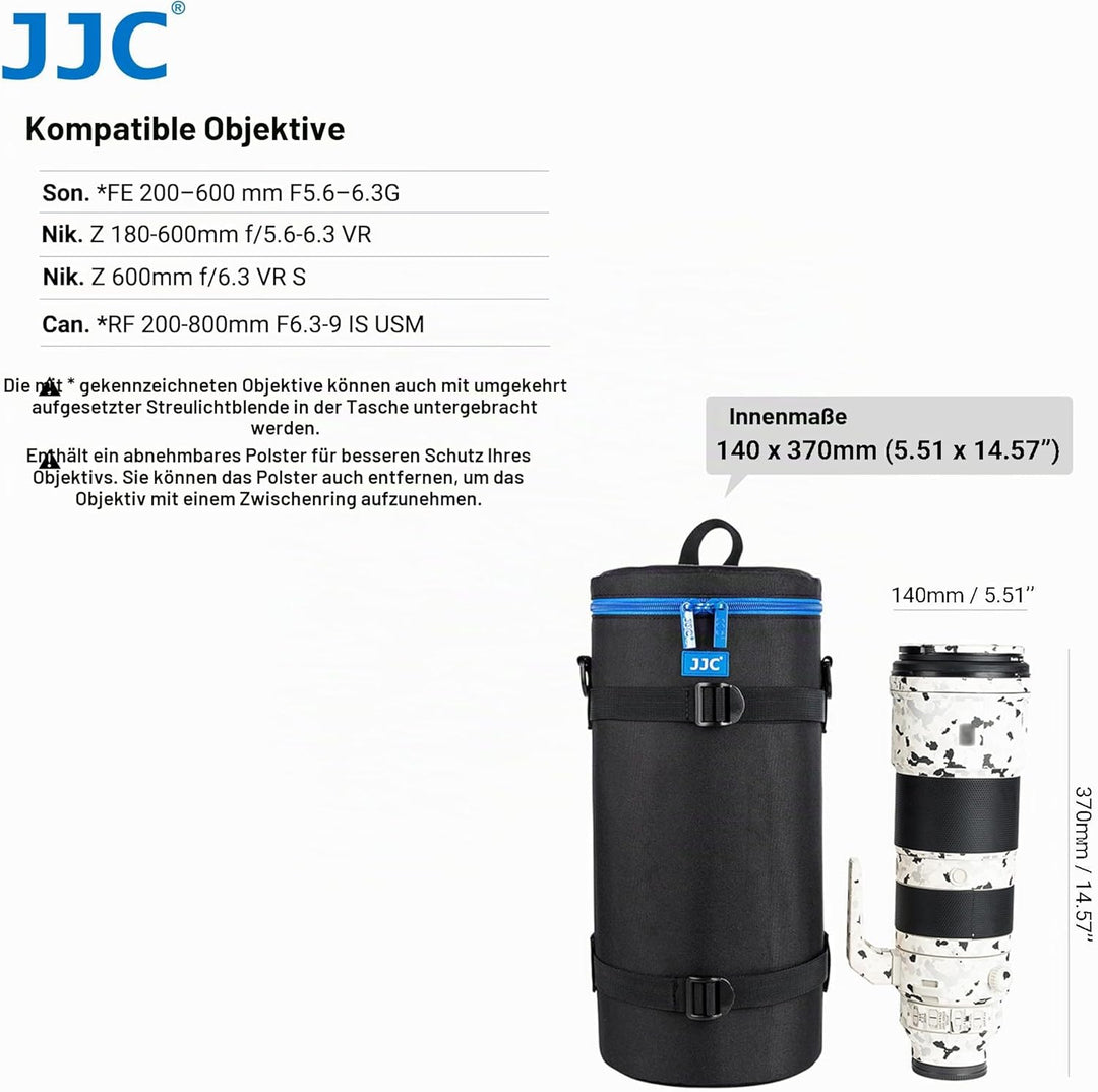 JJC Deluxe Objektivtasche für Sony FE 200-600mm F5.6-6.3G OSS, Z 600mm F6.3 VR S, Z 180-600mm F5.6-6