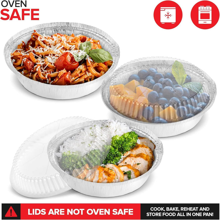 LATERN 50 Stück 18CM Runde Aluminiumfolien Schalen mit Deckeln, 720ml Einweg-Bratbleche Ofen und Gef