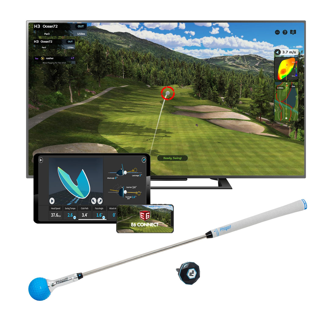 PHIGOLF Phigolf2 Flex Golf-Simulator mit einziehbarem Schwungstab für den Innen- und Aussenbereich,